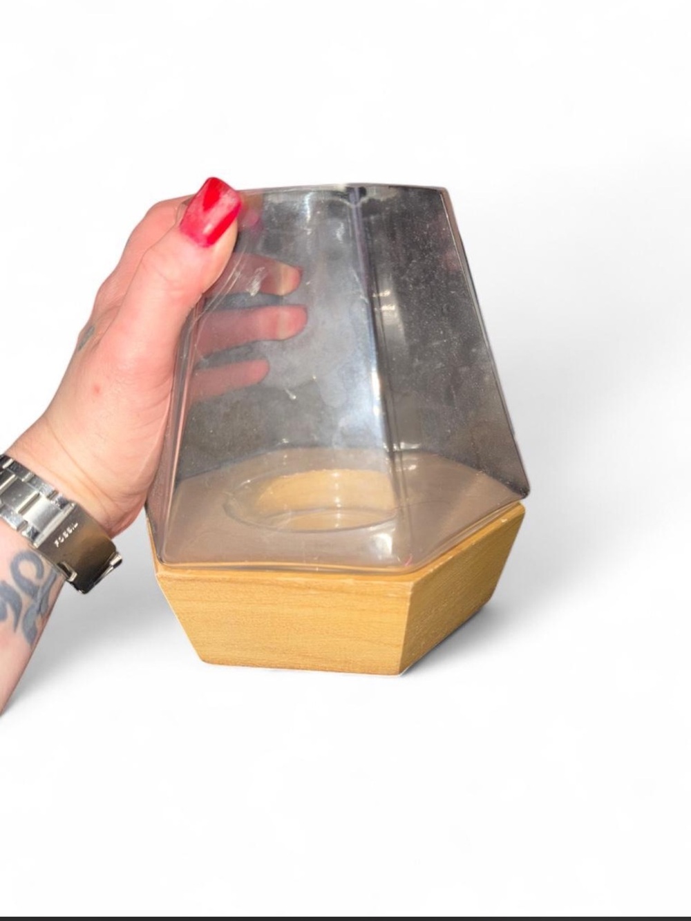 Modern Geometric Glass & Wood Candle Holder